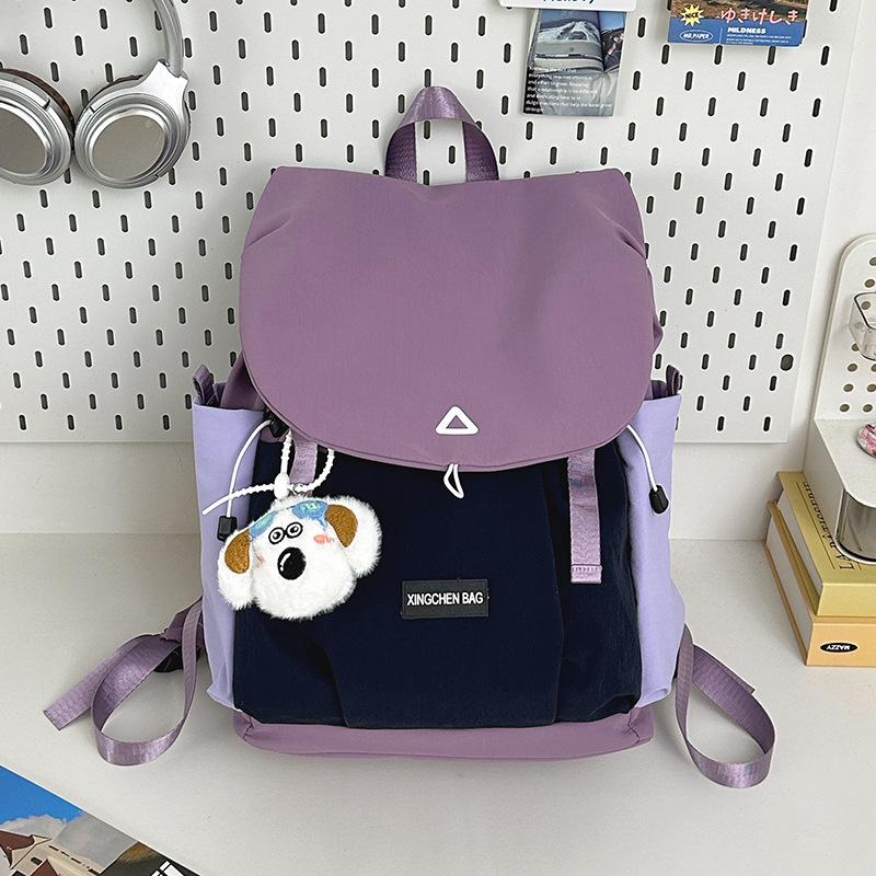 Lightweight backpack contrasting color large-capacity schoolbag female new middle and high school students leisure outdoor travel commuter backpack