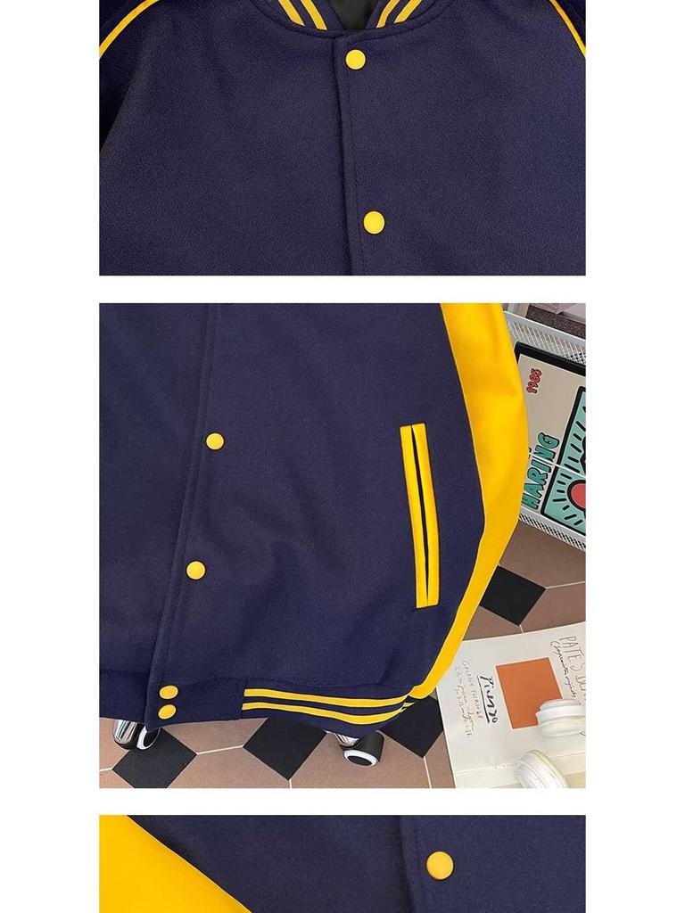 Giacca da Baseball Raglan Oversize Hip Hop da Uomo con Blocco di Colore e Ricamo in Spugna - Capospalla Primavera/Autunno
