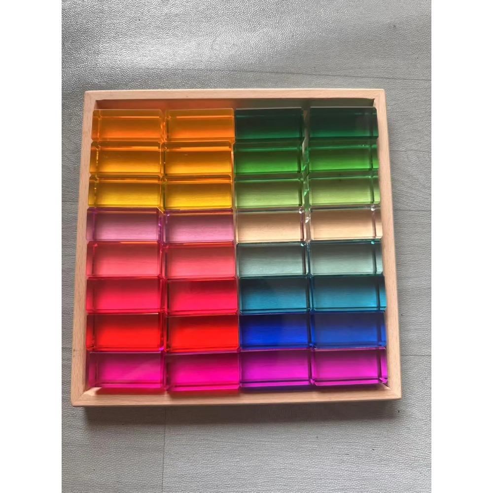 Nový design Montessori hračky prohlédnou duhové Lucite stohovací bloky Akryl Vysoce transparentní pro děti Open Play