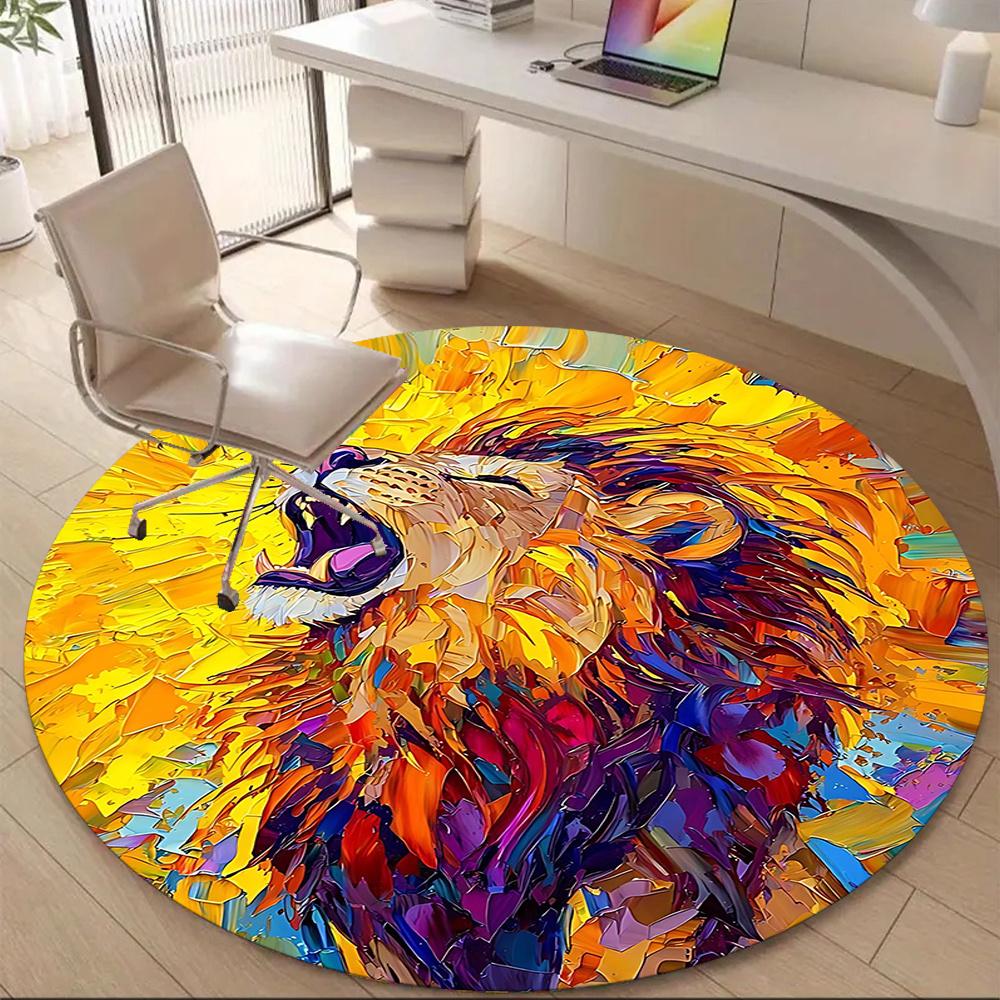 

1PC Lion Roar Office Round Area Rug, Indoor Mat Suitable ForOffice, Under Office Chairs Bedroom Living Room Home Decor, Room Deco g036 80cm by 80cm
