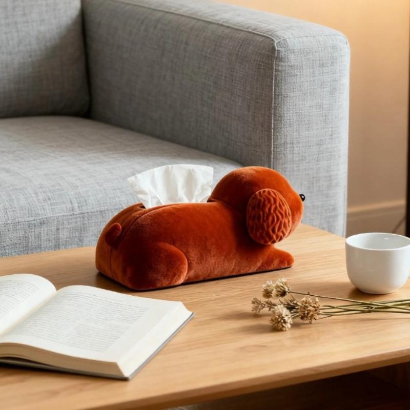 Plush Dog Tissue Box Decoration, Living Room Dining Table, Coffee Table, Resin Plush Paper Box, Tissue Box, Table Decoration