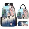 Kids Cartoon Character Print Backpack Set School 17 Inch Oxford Fabric Bag With Lunch Pouch Pencil Case