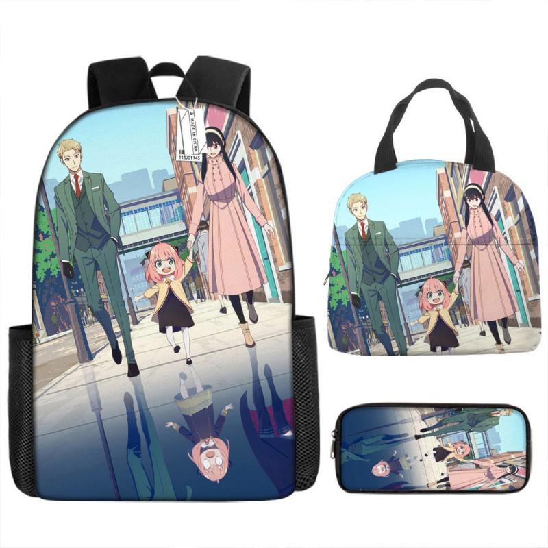 Kids Cartoon Character Print Backpack Set School 17 Inch Oxford Fabric Bag With Lunch Pouch Pencil Case