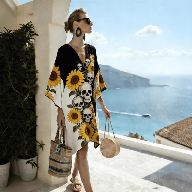 Bohemian ladies new D print seaside vacation fashion casual dress