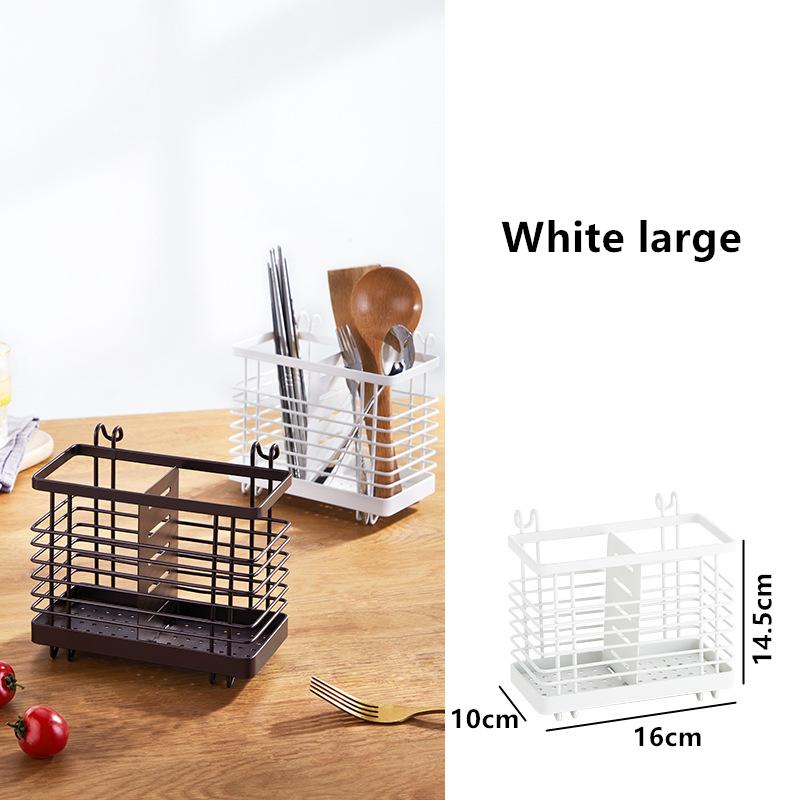 Wall-mounted Carbon Steel Chopsticks Cage Hollow Square Tableware Storage Tube Detachable Spoon Drain Rack Kitchen Storage Tools
