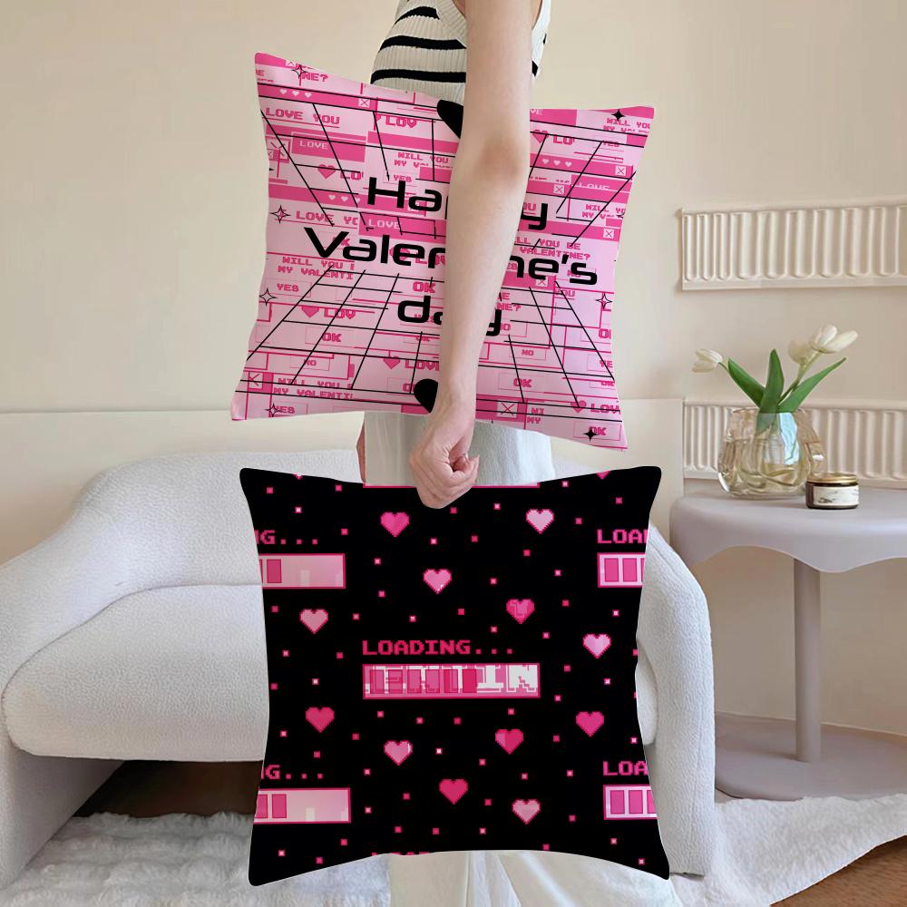 Valentine's Day Stickers X Cushion Cover Anti-dustmite Pillowcase Invisible Zipper Silky Short Plush Sofa Cushion Cover