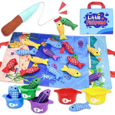 VBACALA 22-teiliges Stoff-Angelspielzeug-Set mit Becher, Angelrute und Aufbewahrungstasche, Bunte Zahlen, Alphabet und Aufbewahrungstasche, Perfekt für Weihnachten oder