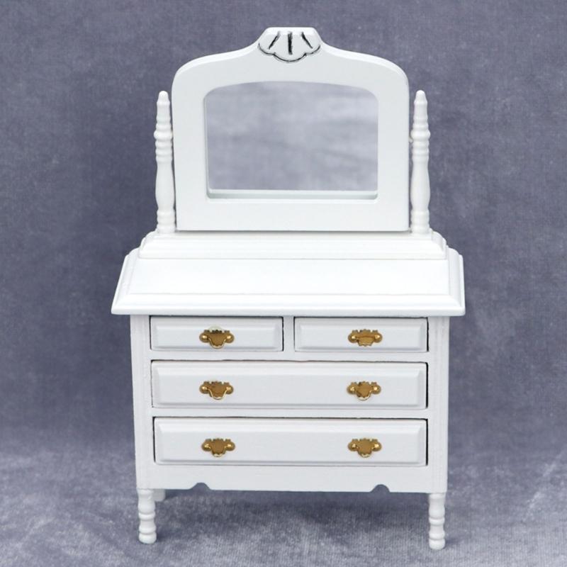 European Style Dollhouses Wardrobe Cabinet Wooden Dresser Toy For 1/12 Scale Miniature Home Decors