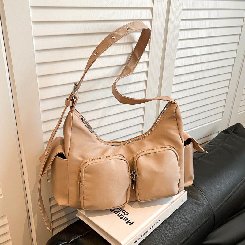 Yogodlns Simple Retro Shoulder Bags for Women Outdoor Travel Ladies Multi-Pocket Crossbody Bag Solid Color Girl Hobos Tote Handbag