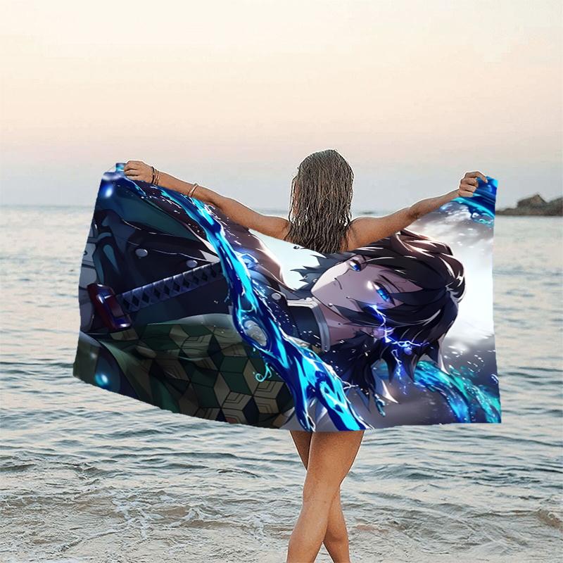 1pc Tomioka Giyuu Beach Towel, Beach and Seaside Swimming Pool Equipment, Fashion Pattern, Rectangular, Travel Essentials