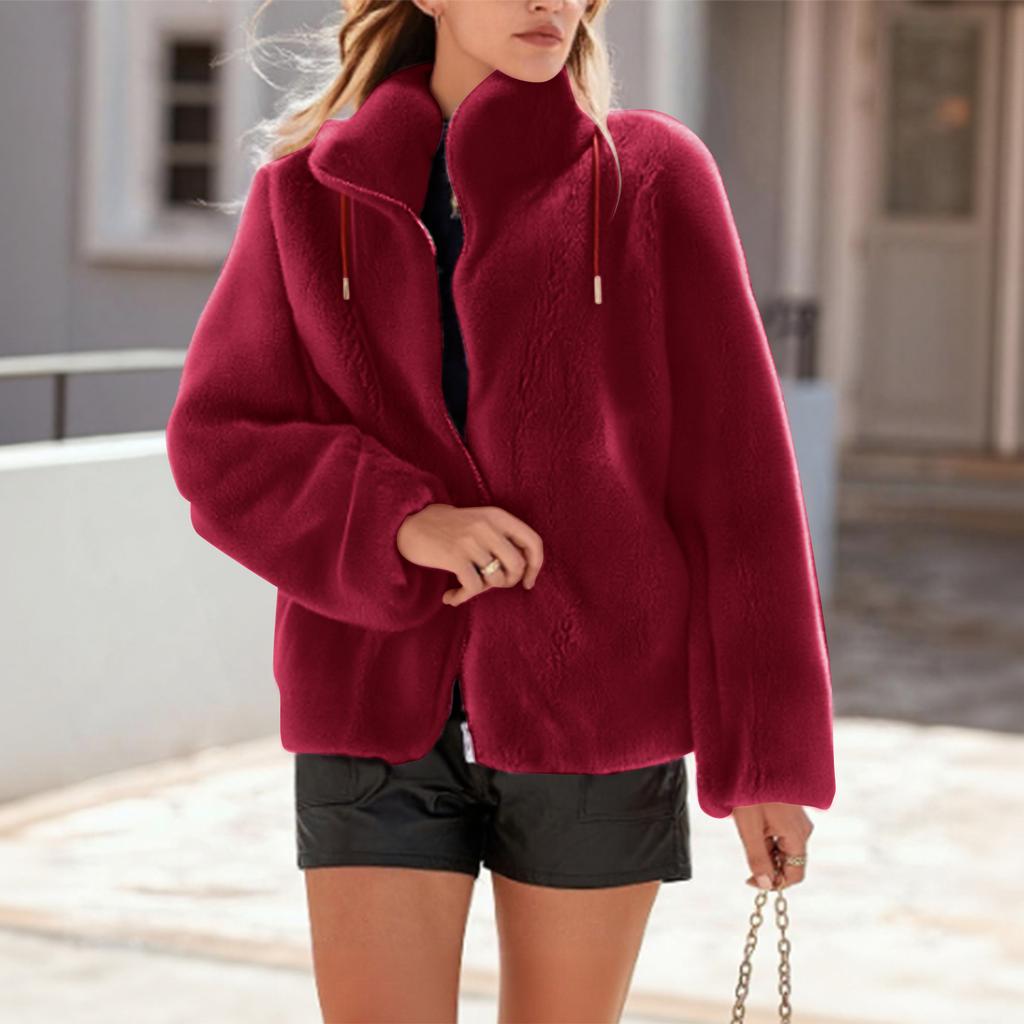 Women's Winter Thickened Double-sided Fleece Stand Collar Warm Cardigan Zipper Jacket