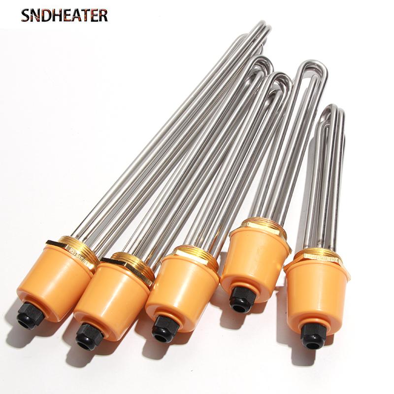 SNDHEATER Electric Water Heater DN32 DN40 DN50 Immersion Heating Element SUS304 220V Tubular Booster 3KW 4.5KW 6KW 9KW 380V 12KW 3KW 195mm