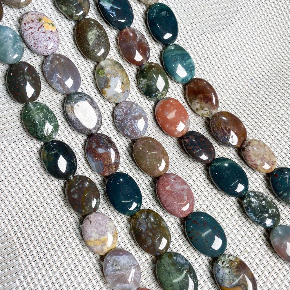 Hand-Painted Natural Gemstone Oval Beads for DIY Jewelry Necklaces & Bracelets