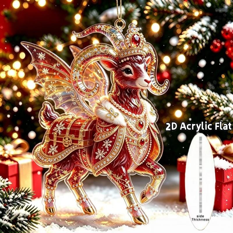 2D Flat Goat Hanging Ornament Acrylic Animal Pendant Christmas Tree Decoration Car Rearview Mirror Charm New Year Hanging