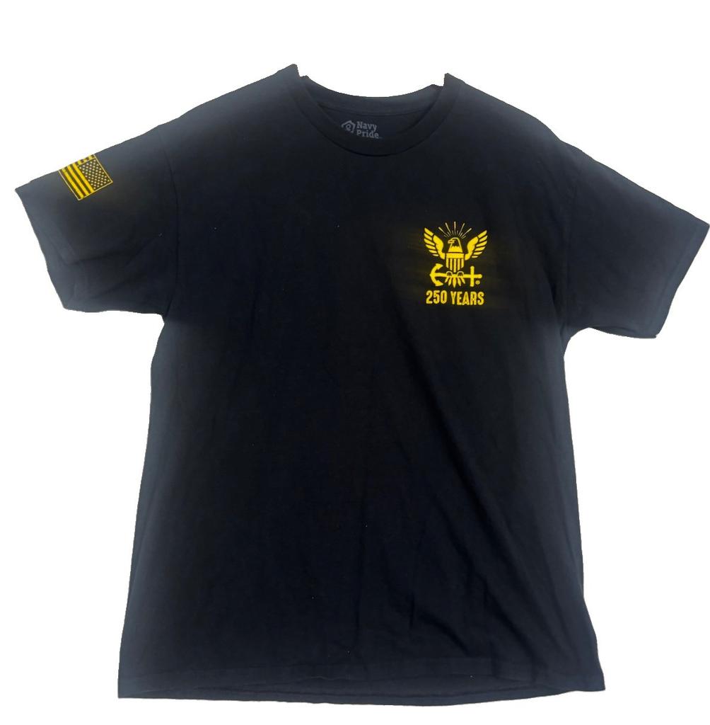 Navy Pride US Navy 250 Years T Shirt Mens Large Black Military Graphic Tee Unisex T-Shirt