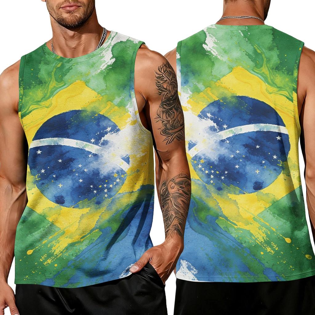 Men's Casual Sleeveless Tank Top Sport Breathable Lightweight Muscle Shirt with Abstract Ink Splash Print for Outdoor Gym Training