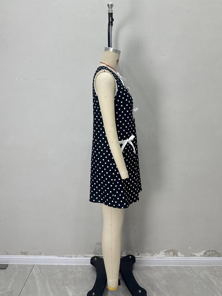 Elegant Summer Round Neck Polka Dot Sleeveless Mini Dress