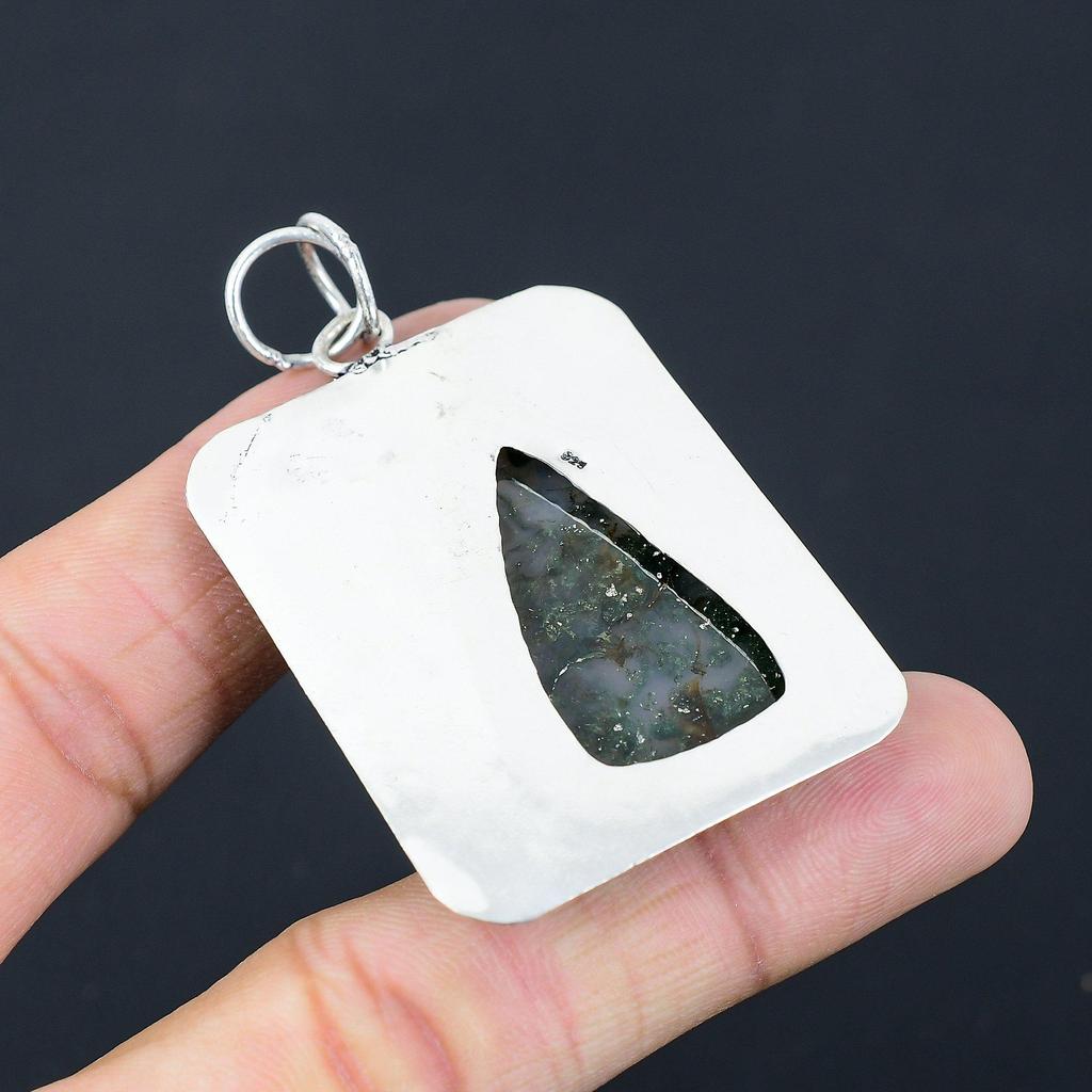 Natural Solar Moss Agate Gemstone Pendant 925 Sterling Silver Jewelry For Girls