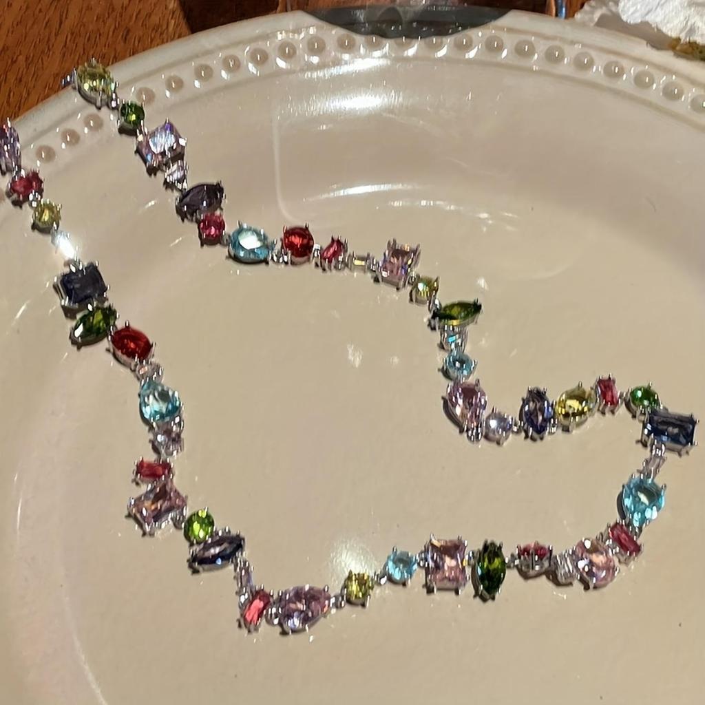 Candy Color Crystal Zircon Necklace, Sparkling Y2K Style, Rainbow Collarbone Chain, Jewelry Gift, Suitable for Eid Al-Fitr.
