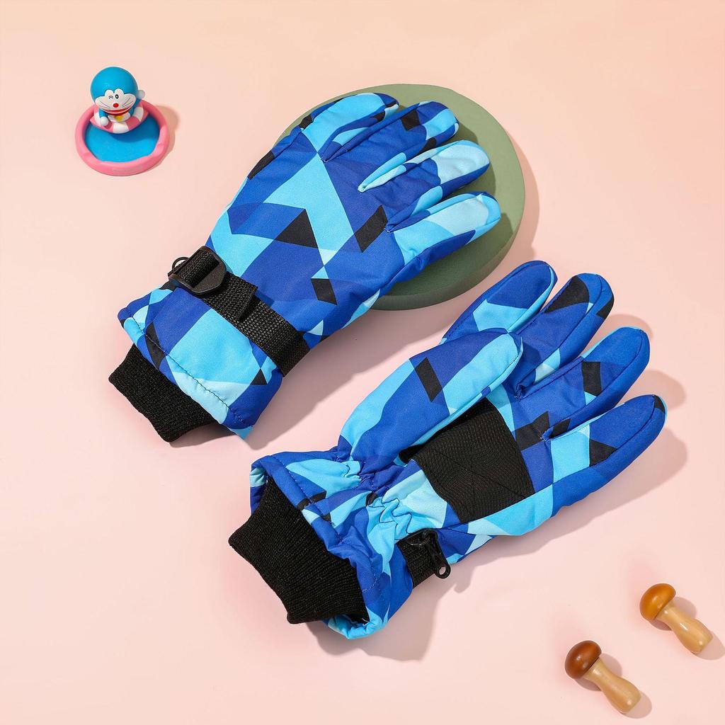 Children's Printed Electric Bike Gloves: Warm, Waterproof, Windproof Ski & Outdoor Cycling Gloves