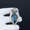 Blauer auffälliger Labradorit, Weißer Topas Edelstein Anhänger, Labradorit Natürlicher Edelstein Handarbeit 925 Sterling Silber Anhänger für Frauen Anhänger für Geschenke