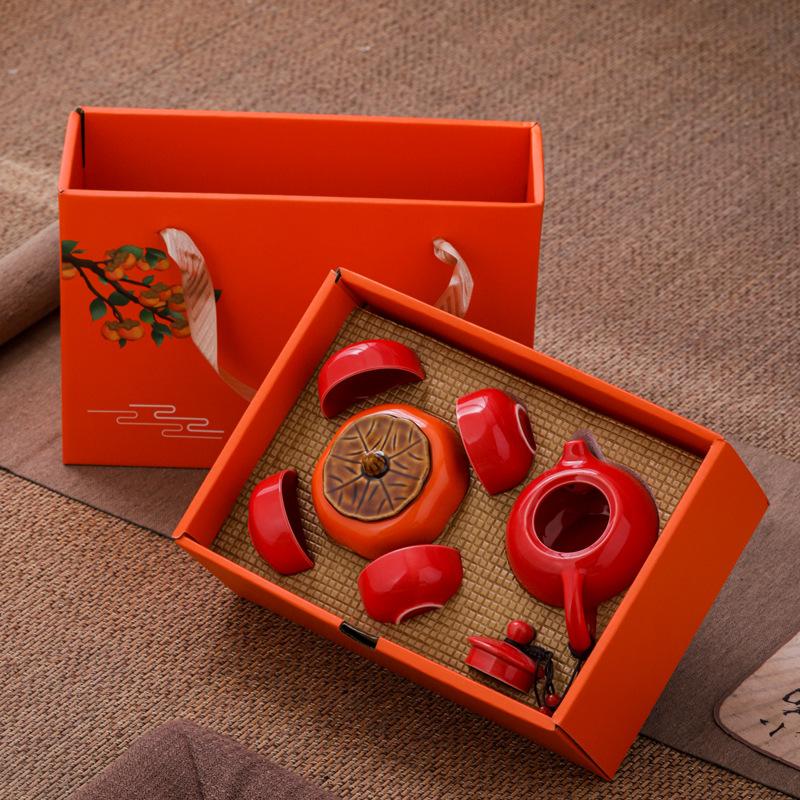 Wedding Red Festive Gifts, Tea Set Gift Box, Household Ceramics, a Pot of Four Cups, Birthday Gift Accompaniment