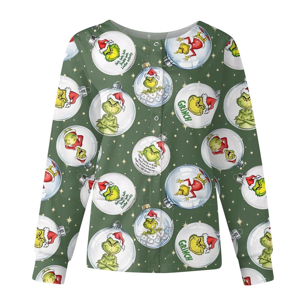 Women's Casual Fashion Long Sleeve Standing Collar Single Breasted Christmas Print Workwear Jacket Tops