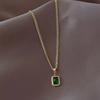 Mode Retro Quadratischer Grüner Zirkon Anhänger Halsketten Für Frauen Charm Halskette Mädchen Hochzeit Verlobung Schmuck Geschenk