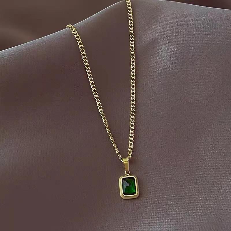 Mode Retro Quadratischer Grüner Zirkon Anhänger Halsketten Für Frauen Charm Halskette Mädchen Hochzeit Verlobung Schmuck Geschenk