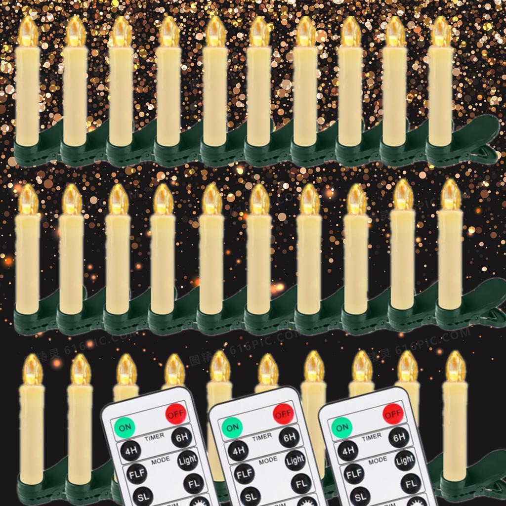 Velas cônicas LED sem chama, árvore de Natal, luzes de velas elétricas, mini velas cônicas com clipe e temporizador remoto para decoração de casamento
