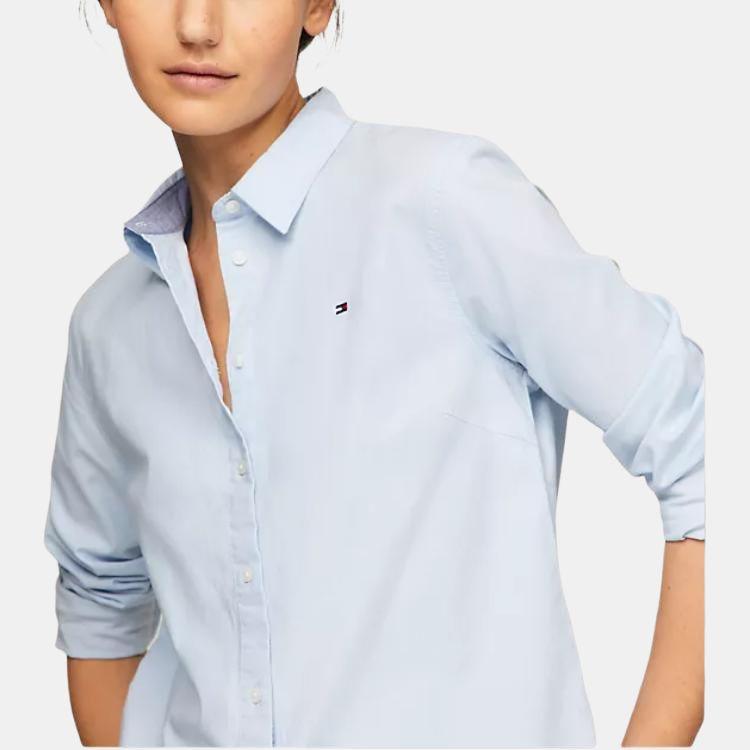 Tommy Hilfiger Logo Fitted Point Collar Single-Breasted Long Sleeve Shirt Women Shirts Blue 76J4826-CJP