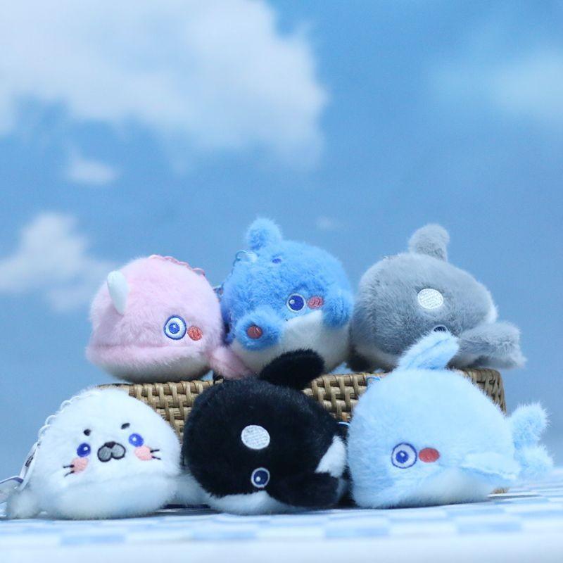 Entzückender Plüsch-Ozeantier-Schlüsselanhänger mit niedlichen Hai-, Delfin- und Seehund-Designs