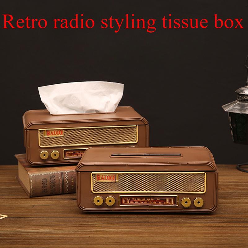 Creative Vintage Radio Paper Towel Holder Iron Art Home Living Room Coffee Table Tissue Box Decorative Radio Tissue Box