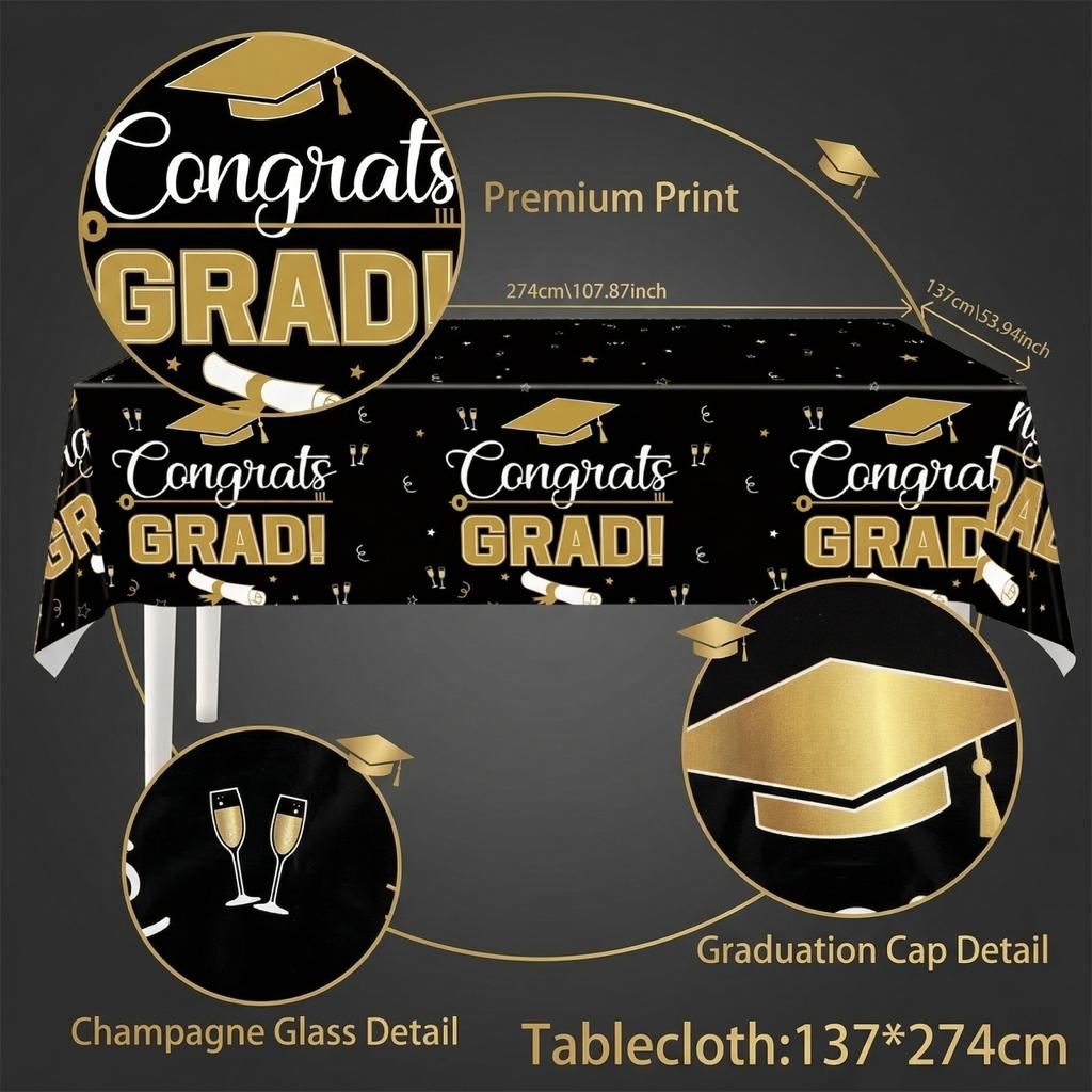 Black And Gold Tablecloth Graduation-themed Party Supplies