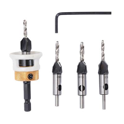 4Pcs Woodworking Countersink Drill Bit Set 4 Spiral Flutes 6.25mm Shank Depth Adjustable Step Drill