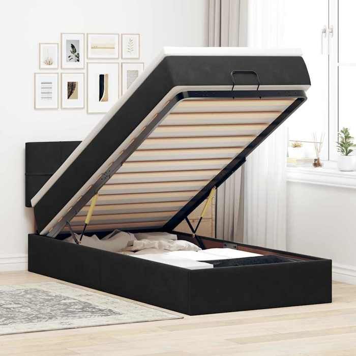 VidaXL Cadre de lit ottoman avec matelas noir 100x200cm velours, cadre de lit, cadre de lit rembourré, cadre de lit ottoman 3311755