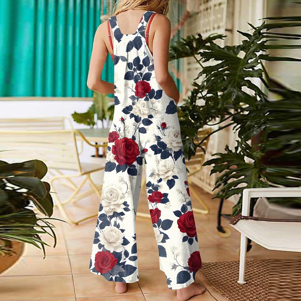 Women's Casual Jumpsuit Sleeveless Fashion Floral Print Jumpsuit