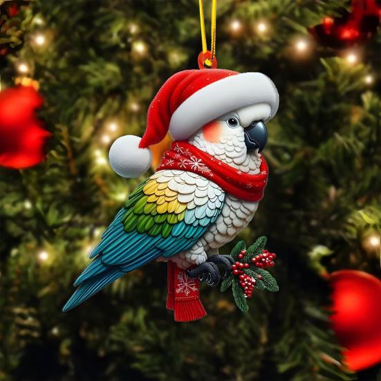 Christmas Ornament 2D Acrylic Dog/Bear/Bee/Rabbit/Rooster Hanging Decoration Cartoon Animals Xmas Tree Pendant for Home