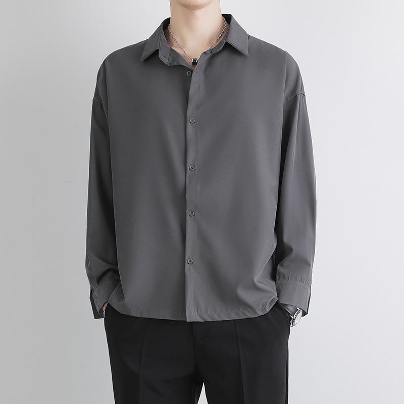 

New Japanese Casual Men s Long Sleeve Shirt Men Loose Solid Color Large Size Shirt Men Droopy Lapel Inch Shirt XL серый