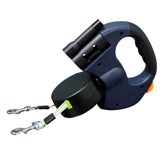 Dual Retractable Dog Leash Double Headed 16ft Extendable Lead with Poop Bag Dispenser And LED Light for 2 Small Dogs Up To 5kg