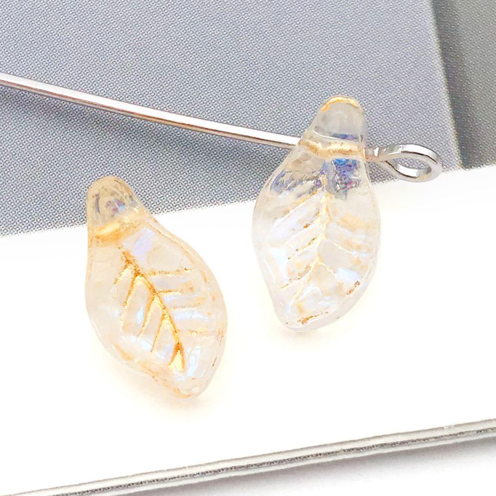 Set of 20 Colorful Transparent Glass Leaf Charms with Gold Edging for DIY Bracelets, Necklaces, and Accessories