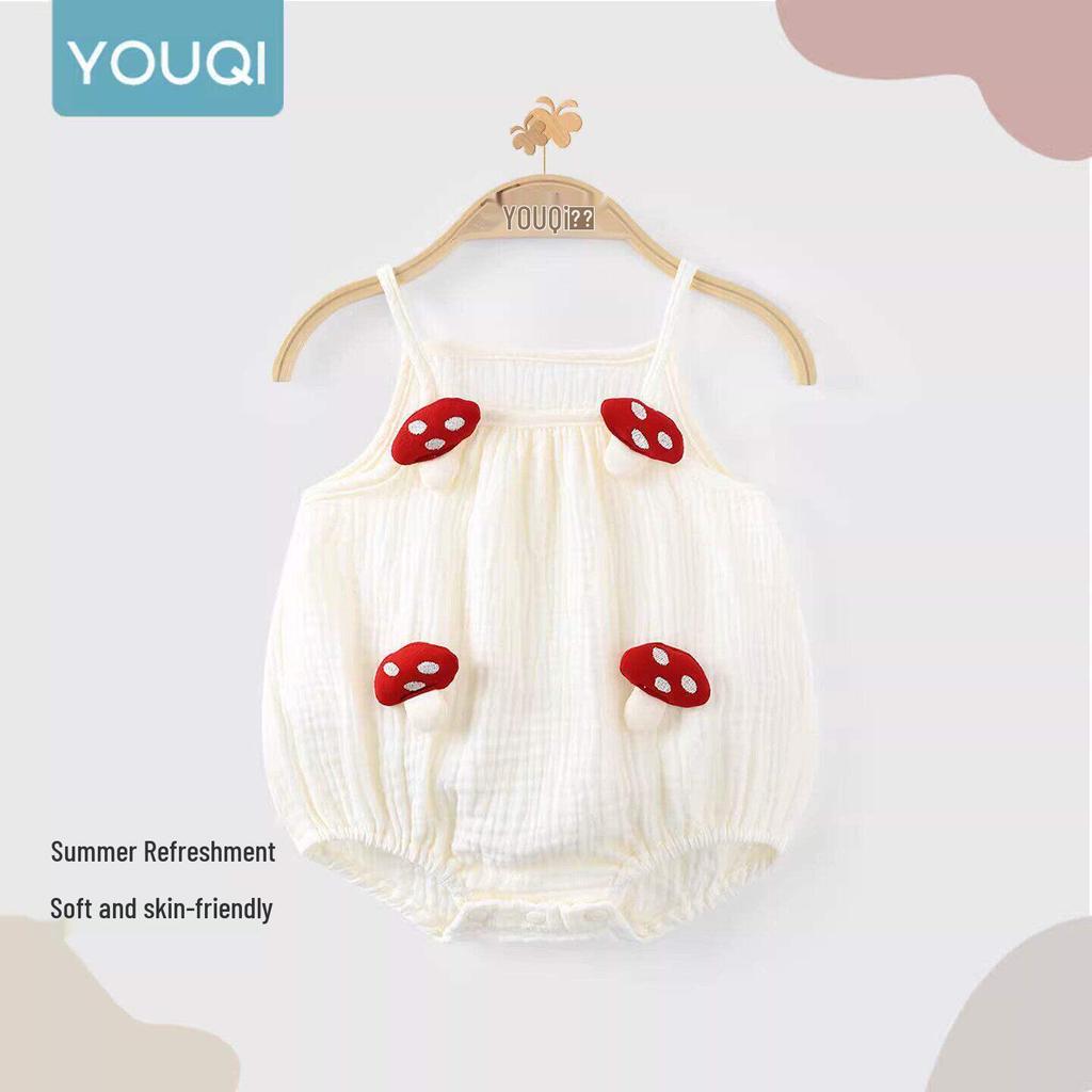 Youqi Newborn Summer Triangle Romper - Thin Style Baby Bodysuit with Straps, Class A, Size 6