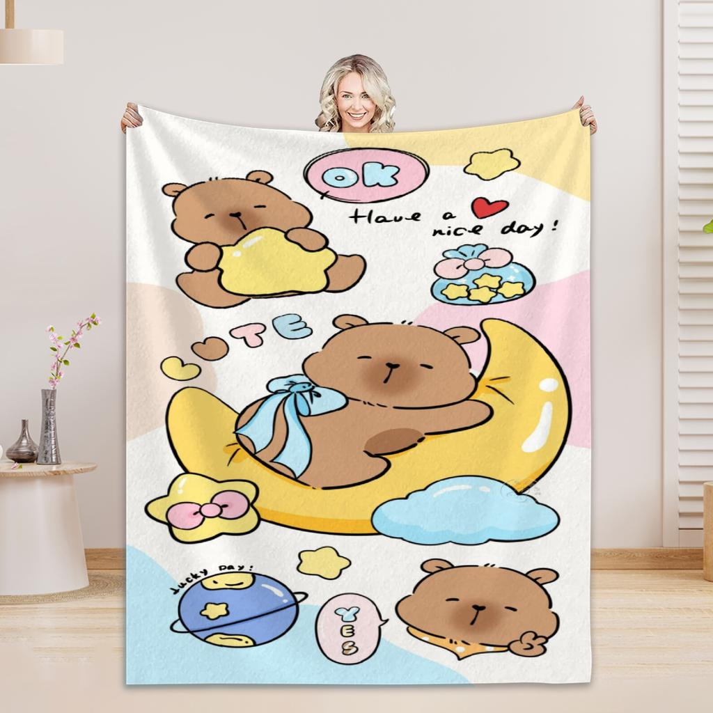 1pc Blankets Lovely Capybara Printed Flannel Blanket Quality Soft Warm Throw Blanket Winter Kids Couch Bed Fluffy Bedspread