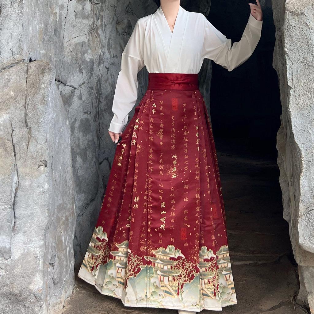 Chiński styl dynastii Ming Drukowany Hanfu spódnica koński pysk Hanfu damski strój do codziennych dojazdów