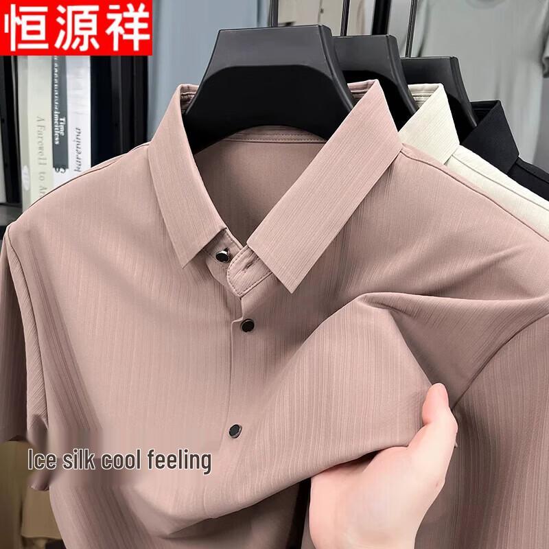 Hengyuanxiang Men's Wrinkle-Free Ice Silk Short-Sleeve Shirt
