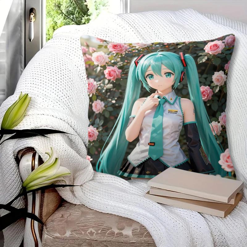 Floral Hatsune Miku Throw Pillow18.18Inch Cushion Accent Pillow Includes Pillow Core Hd Print For Teens Sofa Bedroom Living Room