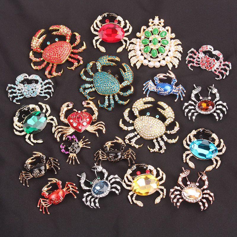 Marine Life Brooch with Diamonds, Crab Brooch, European and American Fashion Clothing Accessories, Enamel Brooch with Diamonds