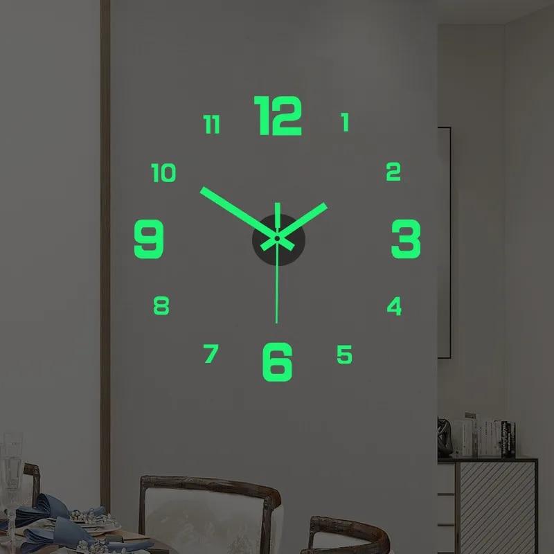 

EW Creative Simple Luminous Digital Clock European Style DIY Silent Wall Clock Study Living Room Punch-Free Wall Sticker Clock Glow in the dark 40cm