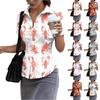 Damen Slim Fit Poloshirt Kurzarm Hummerprint Lässig Knopfleiste Kragen Oberteil Sommer Leichte Bluse