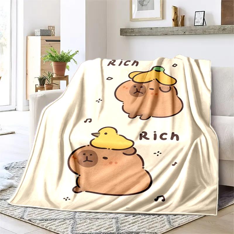 1PC Cute cartoon capybara pattern blanket, all season lightweight home office outdoor nap multifunctional blanket